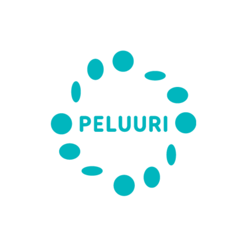 Peluurin logo. Pyöreä turkoosi.